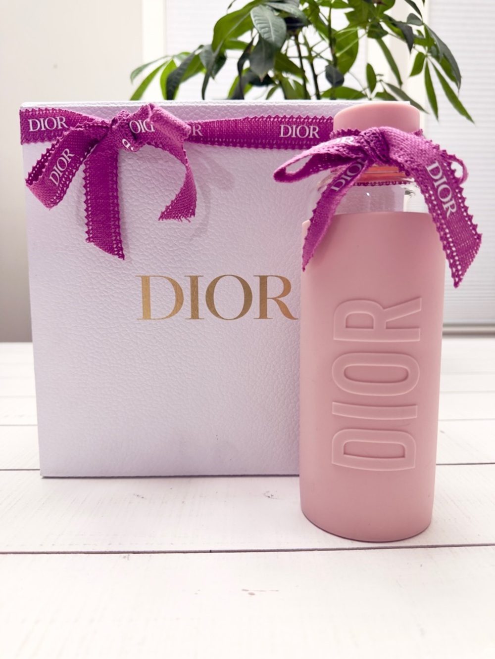Pink Dior Glass Water Bottle Gift